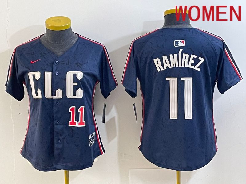 Women Cleveland Indians #11 Ramirez Blue City Edition Nike 2024 MLB Jersey style 8